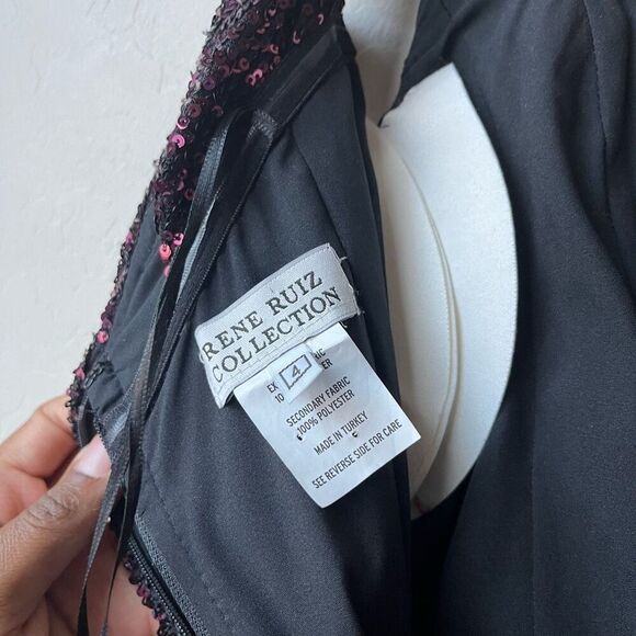 Rene Ruiz Gown Burgundy‎ Off the Shoulder Sequin Cocktail Formal Maxi Dress Sz 4 - Picture 7 of 12